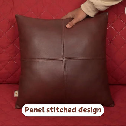 Lambskin Leather Pillow Cover, Hand Panel Stitched Leather Decorative Throw Pillow Covers for Couch Sofa Bed Living Room Garden (18x18 Inches, Deep Maroon Pack of 1)