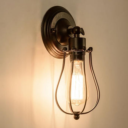 LULING Industrial Wall Sconce Vintage Lighting Adjustable Lamp Rustic Wire Metal Cage Wall Light Shade Edison Style Antique Fixture Porch Mirror (No Bulb) (Bronze Color) (Rust)
