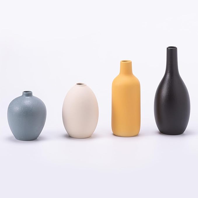 Modern Ceramic Vase Set, Decorative Vases for Home Shelf Decor, 4 Piece Collection