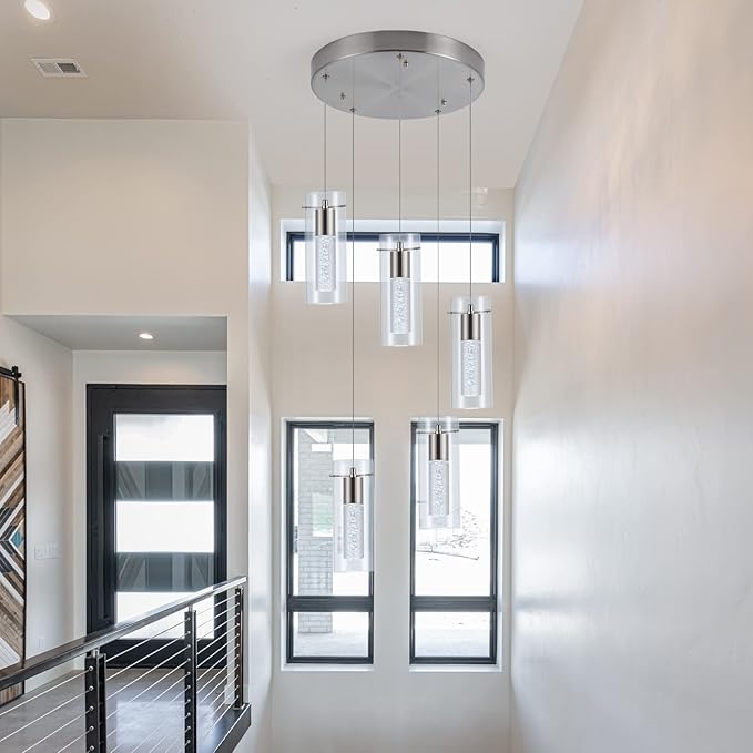Modern Pendant Lights 5-Light Kitchen Light 40W CRI 80+ 3400lm with Brushed Nickel Finish Adjustable Kitchen Hanging Ceiling Light Fixtures for Kitchen Island Dining Room Hallway…