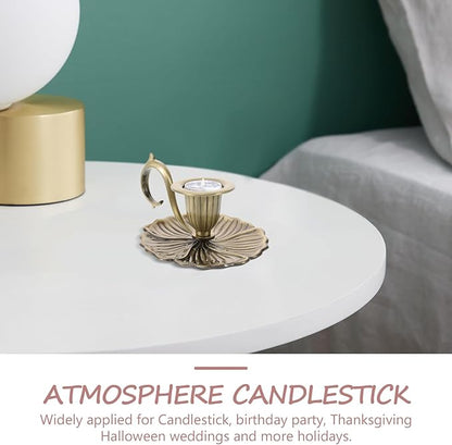 Healifty Candle Holder Candlestick Holder: Taper Candle Holders for Christmas Decor, Vintage Bronze Candlestick Holder with Handle, Candle Stand Chamberstick Handheld for Party Wedding Decor