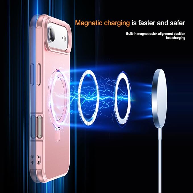 Compatible with iPhone 17 Air Case with Invisible Magnetic O-Ring Stand Military-Grade Phone Case for iPhone 17 Air 6.5" [Compatible with Mag-Safe][Great Grip Feeling], Rose Gold