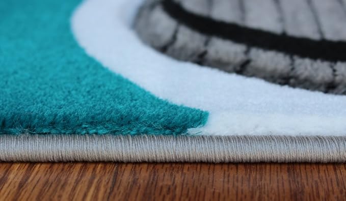 Masada Rugs, Sophia Collection Hand Carved Area Rug Modern Contemporary Turquoise White Grey Black (5 Feet 3 Inch X 7 Feet)