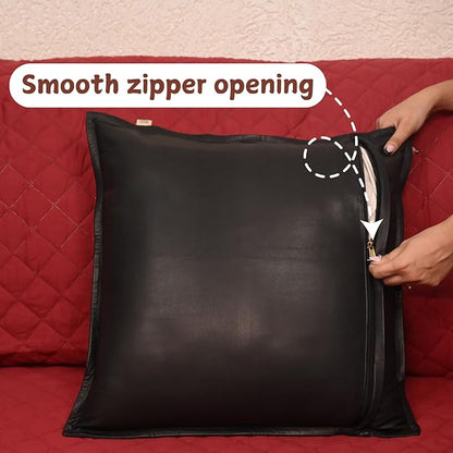 Lambskin Leather Pillow Cover - Sofa Cushion Case - Decorative Throw Covers for Living Room & Bedroom, 20x20 Inches - Black Box Pack of 1