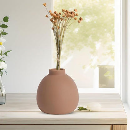 Ceramic Vase Set of 3, Rustic Modern Brown Vases for Bouquet, Fresh or Dried Plants, Home Decor-Modern Decorative Ceramic Flowers Vase for Rustic Home Decor (Brown- Grey)