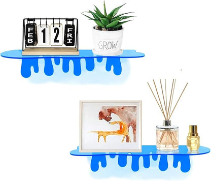 SetGame 2-Pack Acrylic Small Wall Shelves - 12 Inch Floating Shelf for Walls, Home Wall Display Ledges for Storage, Room Décor, Small Album & Items Organizer Display