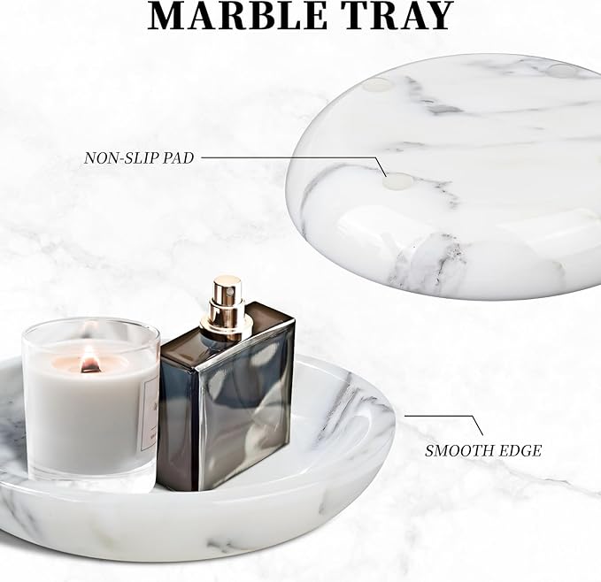 Natural Marble Jewelry Tray 5.5", Trinket Dish for Ring Earring, Gift for Woman Daugther (Arabescato Calacatta)