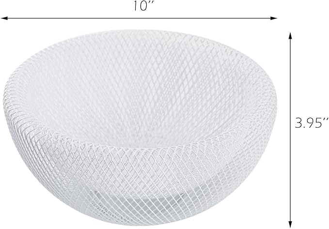 IBWell Metal Wire Woven Fruit Storage Bowl Basket for Kitchen, Large Black Mesh Fruit Stand, for Apple, Pineapple, Banana, Orange, Lemon, Pear, Strawberry, Watermelon (White, Small)