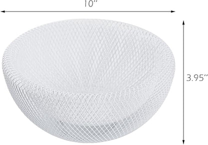 IBWell Metal Wire Woven Fruit Storage Bowl Basket for Kitchen, Large Black Mesh Fruit Stand, for Apple, Pineapple, Banana, Orange, Lemon, Pear, Strawberry, Watermelon (White, Small)