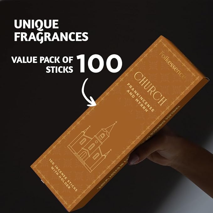 Folkulture Church Incense Sticks with Holder (100 Sticks) |Frankincense & Myrrh Catholic Incense Stick for Prayer, Daily Worship | No Charcoal,Organic,Non Toxic, 45 Mins, Long Burning Insence-Sticks