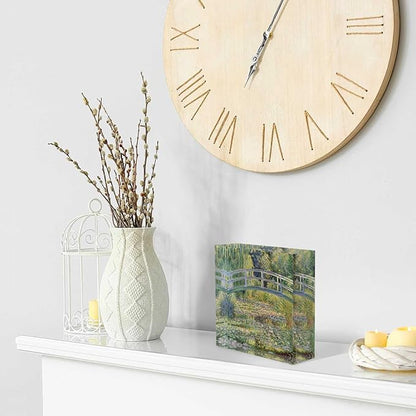 Acrylic Home Decor Painting, Bridge Over Pond of Water Lilies Acrylic Desk Decor 4x4 Tabletop Wall Sign - Appreciation Presents for Coworkers, Friends, Home & Office