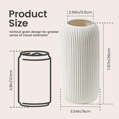 Bohemian White Ceramic Vase - for Pampas Grass, Mantel, Bookshelf, Entryway and Living Room Decor (White, 8in-Pill)