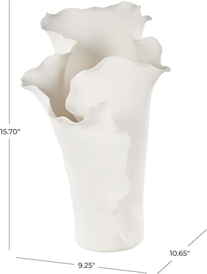 Deco 79 Ceramic Floral Decorative Vase Abstract Floral Inspired Centerpiece Vase, Flower Vase for Home Decoration 9" x 11" x 16", Cream