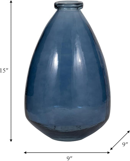 Sagebrook Home Blue Glass Balloon Vase 15" – Large Round Statement Vase for Home Decor