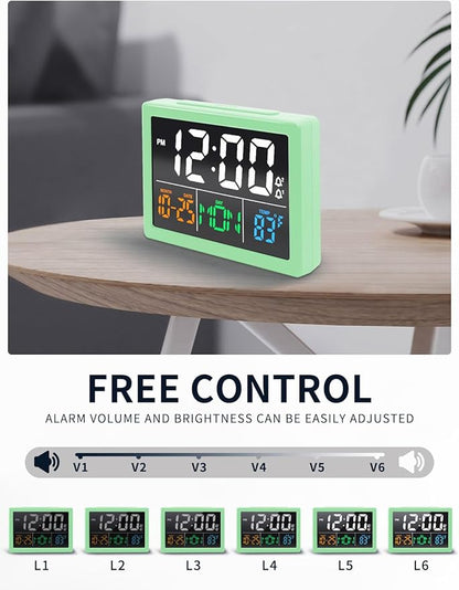 Digital Alarm Clock, with 5.5" Large LED Time Display, Adjustable Alarm Volume, 6 Level Brightness, Alarm Settings, USB Charger, Temperature Detect, Snooze, Clocks for Bedroom, Bedside, Desk, Green