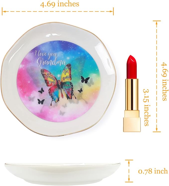 HOME SMILE I Love You Grandma Jewelry Ring Dish Tray with Dynamic Butterfly Pattern Shifts for Grandmother,Unique Mother's Day Gifts for Nana