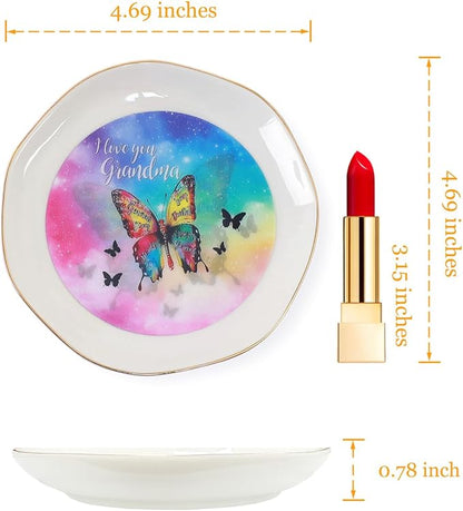 HOME SMILE I Love You Grandma Jewelry Ring Dish Tray with Dynamic Butterfly Pattern Shifts for Grandmother,Unique Mother's Day Gifts for Nana