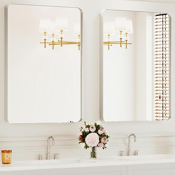 Bathroom Mirrors for Over Sink,2Pcs 24x36Inch Vanity Mirrors for Wall,Silver Metal Frame Rectangle Mirrors for Bathroom, Farmhouse,Restroom,Hangs Horizontally or Vertically