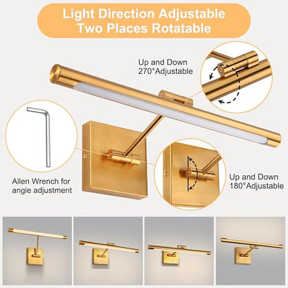 16.54inch LED Picture Lights for Paintings, Brass Golden-Like Finish, Adjustable Art Light Gallery LED Wall Light Wall Sconces for Art Work, Hardwired Connection, Dimmable 3000K CRI90+