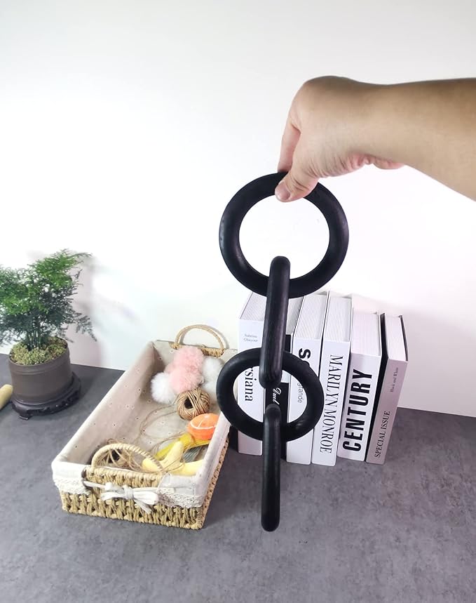 Wooden Chain Link Decorative 4 Link Decorative Pine Hand Carved Decorative Chain Modern Home Boho Creative Distressed Decor Vintage (Black)