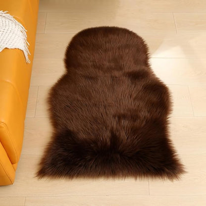 Faux Fur Small Rug 2 x 3 ft Coffee Shaggy Sheepskin Machine Washable Fuzzy Area Rug Super Soft Fluffy Plush Carpet for Bedroom Living Room Floor Nursery Kids Room Bedside Rug