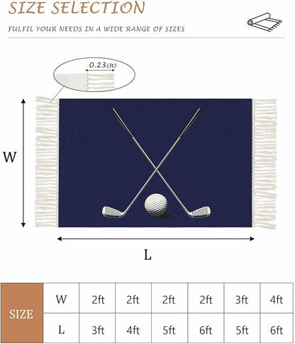 Navy Blue Entryway Rug 2X3 Ft Bathroom Mat, Washable Woven Sports Golf Ball Throw Carpet with Tassel, Non-Shedding Modern Minimalist Art Indoor Outdoor Kitchen Doormats