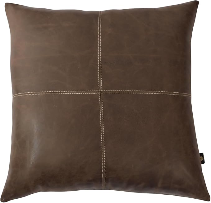 LL LEATHER LOVERS Lambskin Leather Pillow Cover - Sofa Cushion Case - Decorative Throw Covers for Living Room & Bedroom, 16x16 Inches - Chiku Brown Plain Pack of 1