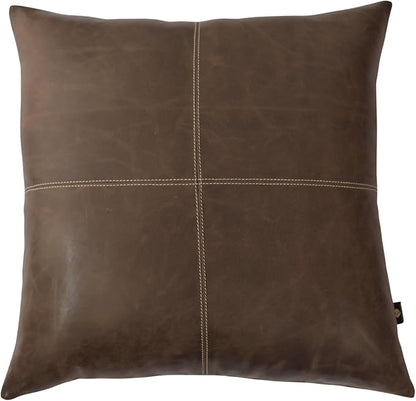 LL LEATHER LOVERS Lambskin Leather Pillow Cover - Sofa Cushion Case - Decorative Throw Covers for Living Room & Bedroom, 20x20 Inches - Chiku Brown Plain Pack of 1