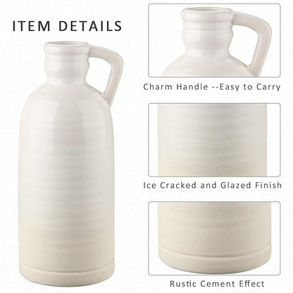 12.5" White Ceramic Vase for Home Decor Large Decorative Vase Boho Pottery Bud Vase for Flowers Rustic Farmhouse Tall Single Flower Vase for Centerpieces Pampas Grass
