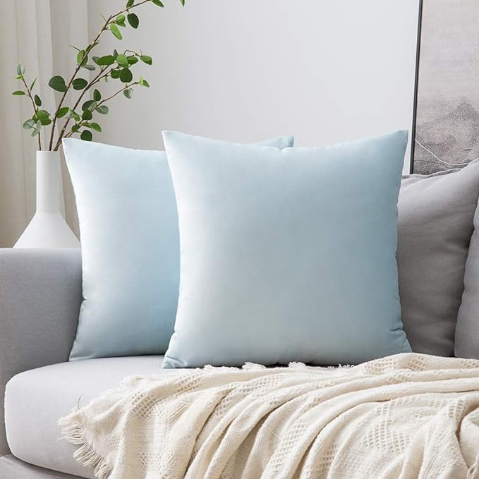 MIULEE Velvet Throw Pillow Covers 20x20 Inch, Pack of 2 - Baby Blue, Soft Solid Decorative Pillow Covers Cushion Cases Modern Luxury Home Decor for Spring Couch Sofa Bedroom Livingroom