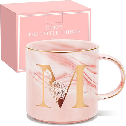 Valentines Day Gifts for Her, Anniversary Birthday Galentines Gifts for Women Mom Grandma Friend Sister Wife Teacher Coworker, Personalized Initial Customized Gift Monogrammed A-Z Coffee Mug 12 OZ(M)