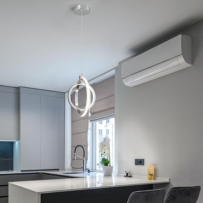 Modern LED Chandelier Chrome Ring Pendant Light Fixtures 4000K Dimmable Height Adjustable Pendant Lighting for Dining Room Kitchen Island Bedroom Living Room Foyer（2-Pack）…