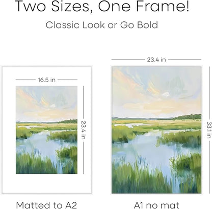 Homeforia A1 Poster Frame White, High End Metal 23.4 x 33.1 inch Large Picture Frames with Mat 16.5 by 23.4 for Photo, A1 Size Frames Matted to A2 Print, 23.4x33.1 Thin Frame, Tempered Glass, Set of 1