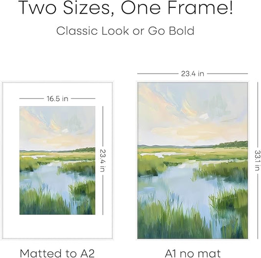 Homeforia A1 Poster Frame White, High End Metal 23.4 x 33.1 inch Large Picture Frames with Mat 16.5 by 23.4 for Photo, A1 Size Frames Matted to A2 Print, 23.4x33.1 Thin Frame, Tempered Glass, Set of 1
