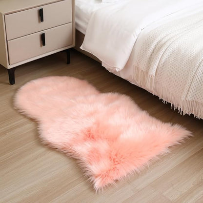 Faux Fur Small Rug 2 x 3 ft Pink Shaggy Sheepskin Machine Washable Fuzzy Area Rug Super Soft Fluffy Plush Carpet for Bedroom Living Room Floor Nursery Kids Room Bedside Rug