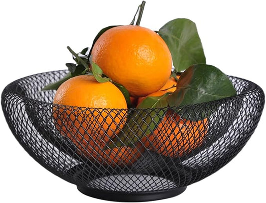 IBWell Metal Wire Woven Fruit Storage Bowl Basket for Kitchen, Large Black Mesh Fruit Stand, for Apple, Pineapple, Banana, Orange, Lemon, Pear, Strawberry, Watermelon (Black, Small)