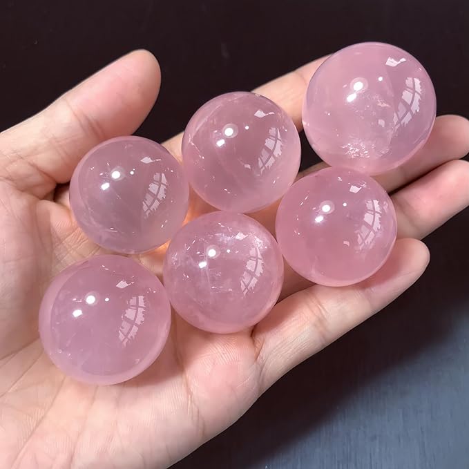 Natural Clear Quartz Crystal Sphere with Stand，5PC Real Crystals Ball, Clear Quartz Small Ball Decor (Rose Quartz Ball)