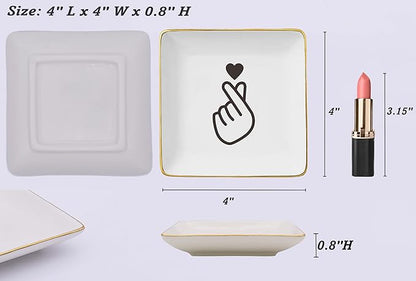 NZY Birthday,Graduation,Housewarming,New Year,White Elephant,Wedding,Thanksgiving,Retirement Christmas Gifts for Women, Friends,Bestie-Finger Heart Theme Ring Dish-Ceramic Jewelry Tray Trinket Holder