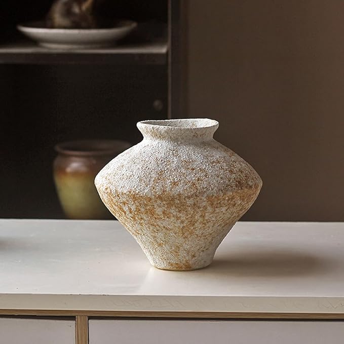 Handmade Rustic Ceramic Vase – Textured Pottery Flower Vase for Home Decor, Perfect for Centerpieces, Kitchen, Living Room, or Bedroom – Unique Gift Idea (White)