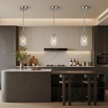 Modern Nickel Pendant Lights Kitchen Island Ceiling Chandelier Indoor Thick Crystal Hanging Light Fixtures for Kitchen Living Room Dining Room Bedroom（3Pack）