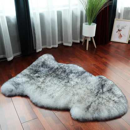LLB Genuine Sheepskin Area Rug Wool Rug Fur Carpet Fluffy Shaggy Fur Rug for Living Room Kids Bedroom Real Sheepskin Throw Lambskin Rugs Sofa Mat Chair Seat Covers (Snow Grey, 2 x 3 ft Sheepskin)