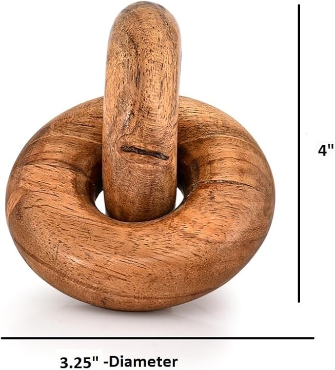 Kimona Statues Acacia Wood Wood Chain Link Décor 2-Link Table Décor, Shelf Décor, Decorative Object for Home, Modern Farmhouse (4" X 3" X 2.25")