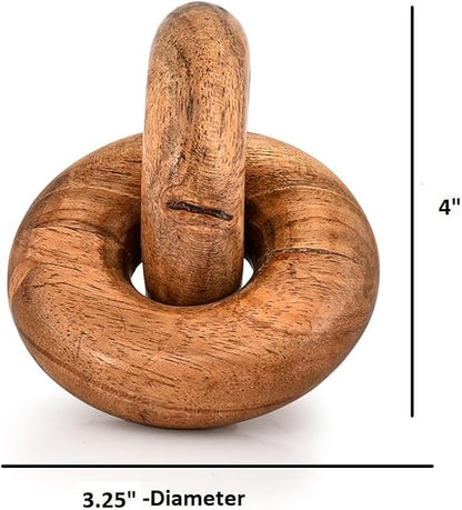 Kimona Statues Acacia Wood Wood Chain Link Décor 2-Link Table Décor, Shelf Décor, Decorative Object for Home, Modern Farmhouse (4" X 3" X 2.25")