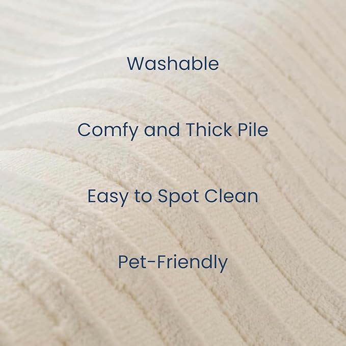 Revival Rugs Soloba 3'11"x6'1" Machine Washable Area Rug for Kitchen Bedroom - 100% Recycled Oeko-TEX Certified, Medium Pile, Beige, Cream
