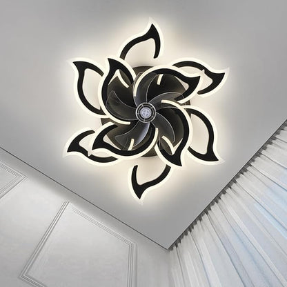 38" Black Geometric Ceiling Fan with Lights, 6 Speeds Flower Low Profile Flush Mount Ceiling Fan for Living Room