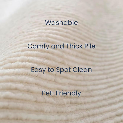 Revival Rugs Stripe 6'7"x9' Washable Area Rug for Living Room Bedroom - 100% Recycled Oeko-TEX Certified, Medium Pile, Beige, Cream