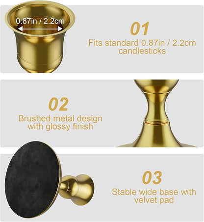 12PCS Brass Gold Taper Candle Holders Set, Vintage Metal Candlestick Holders for Dinner Room Table Centerpiece or Mantel Wedding Party Decor