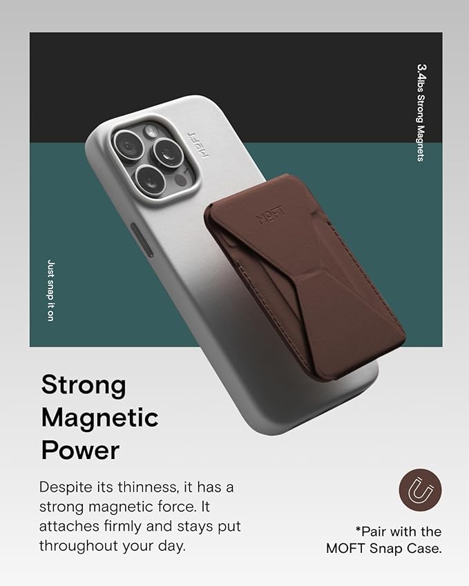 MOFT Magnetic Wallet Stand Compatible with iPhone 17/16/15/14/13/12 Series, Angle Adjustment & Magsafe Compatible MOVAS Phone Stand,Brownie