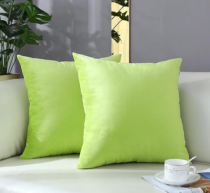 mixeoo Comfy Lime Green Throw Pillow Covers Decorative Square Solid Thick Velvet Super Soft Cushion Cases Home Decor for Sofa Couch Living Room Chair, Set of 2, 16 x 16 Inch