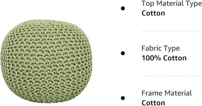 REDEARTH · Round Pouf Foot Stool Ottoman - Cotton Knitted Cord Boho Pouffe - Cable Poof Filled Footrest Stuffed for Living Room - Nursery - Bedroom - Patio - Lounge (19.5"x19.5"x14") - Kiwi